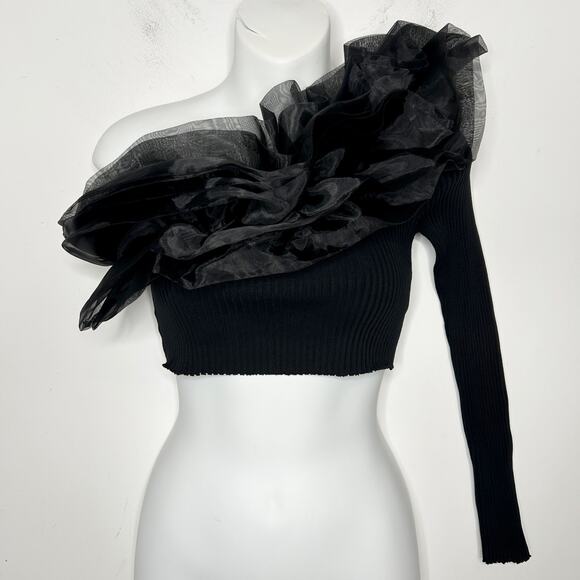 ZARA Crop Top Womens Size Medium Organza Party Glam Hollywood Avant Garde Bold - Picture 3 of 11